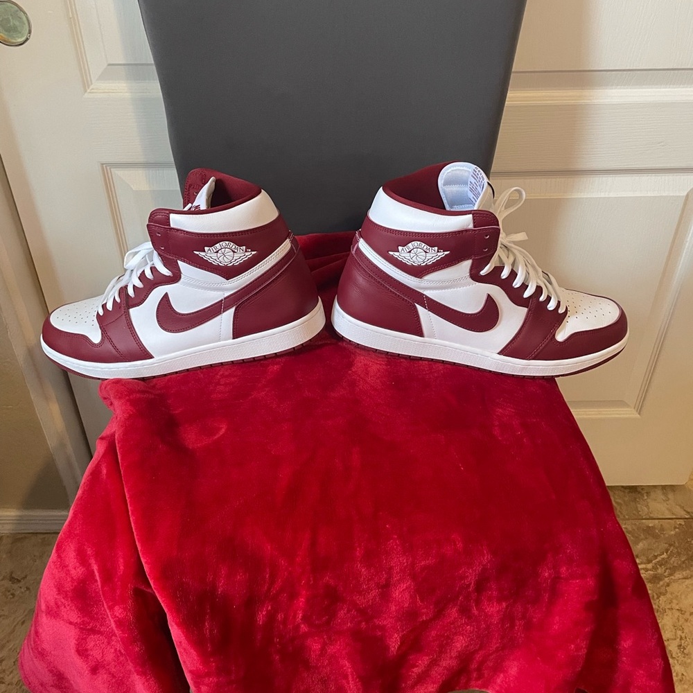 Nike Air Force 1 Maroon and White High-Top Sneakers. Mens Size 15